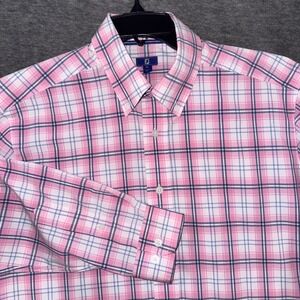 FootJoy Golf Shirt Pink Plaid Button Up Long Sleeve Stretch Mens Medium